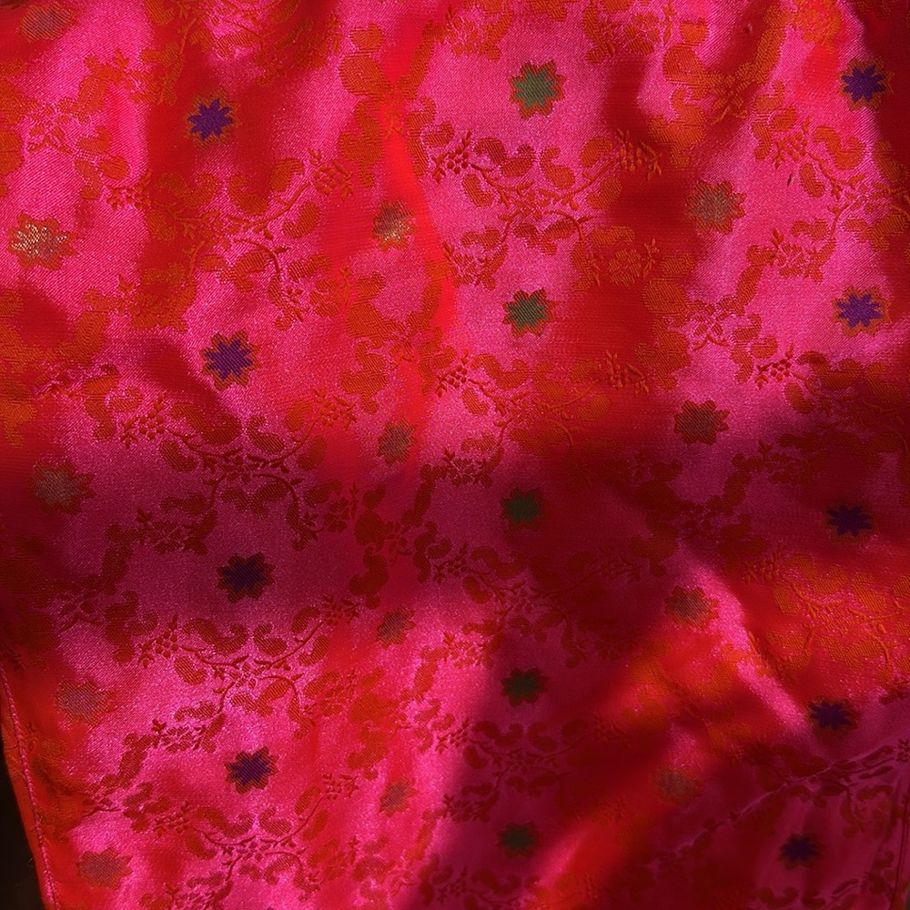 Satin Cropped Capri Summer pants Tie waist Bright pink Gold floral Green Purpl - Picture 7 of 10